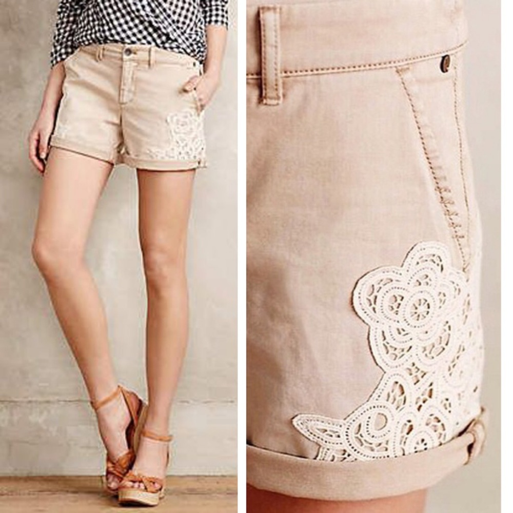 Anthropologie Pilcro Hyphen Lace shorts khaki 26